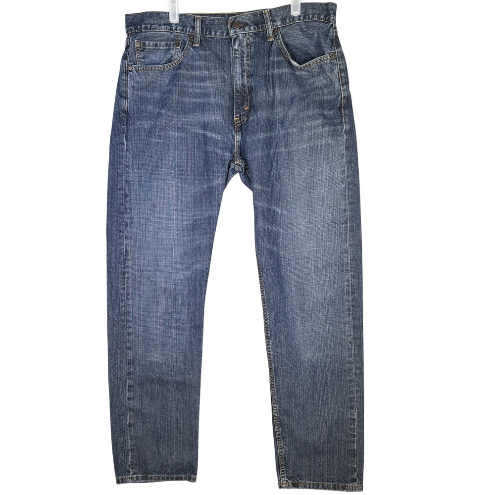 Levis 505 Jeans Mens 36x34 Blue Medium Wash Straight Leg Whiskered Denim Pants